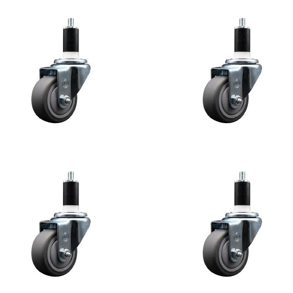 3'' Thermoplastic Rubber Wheel Swivel 1-3/8'' Expanding Stem Caster Set, 4PK